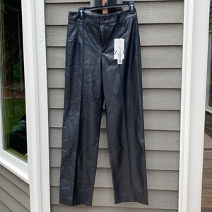 Pleather black pants Full length straight pants by Zara Medium